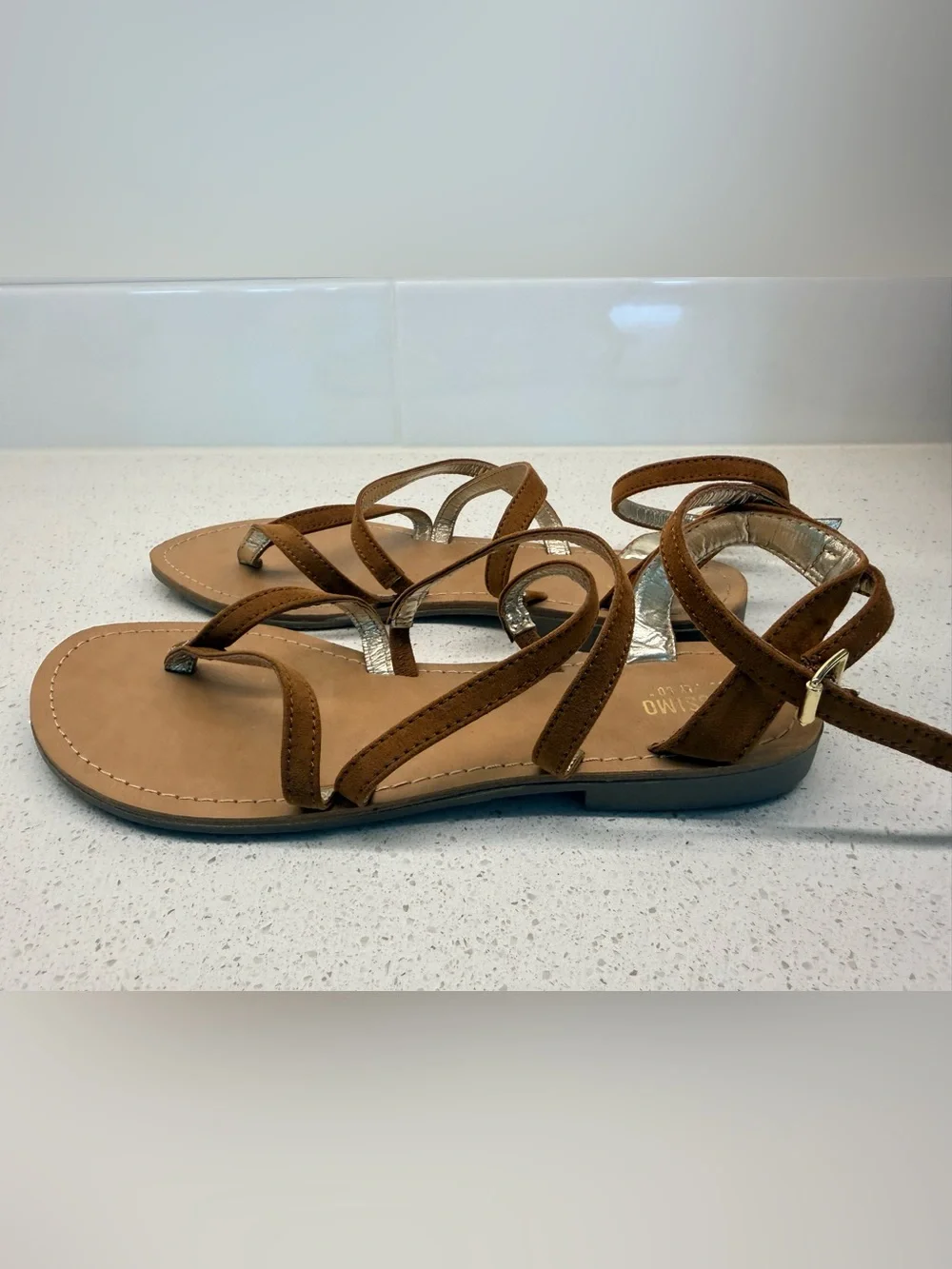 Mossimo Supply Co. Mai Strappy Gladiator Sandals Brown Gold Metallic Boho 7.5
